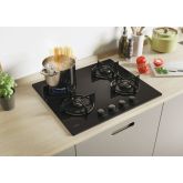 Candy CVW6BB 60 cm Gas on Glass Hob, 4 burner, front control, enamel pan stands, Black Glass