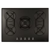 Cda HVG721BL 5 burner gas on glass hob, cast iron pan supports, front control,WB
