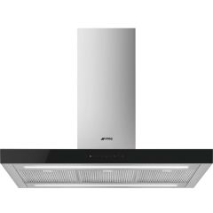 Smeg KBTI9L4VN 90cm Island Hood Stainless Steel with black glass fascia