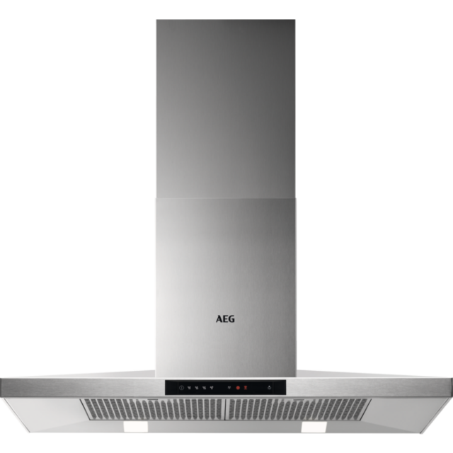 Aeg DKB5960HM 90cm Stainless Steel Box Wall Chimney Hood, Plus Touch on Glass, LED Lighting, 3+inten