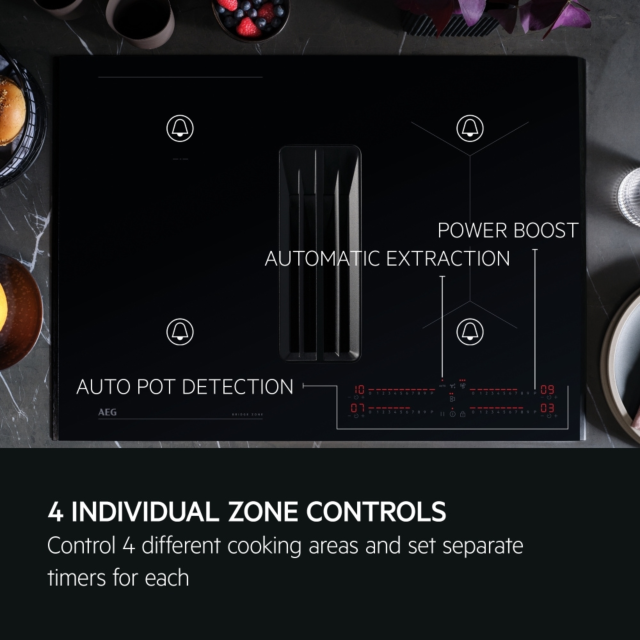 AEG 70cm Black Induction Hob with EcoTimer and Automated Extraction