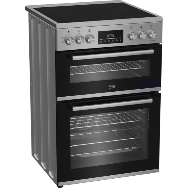 Beko EDC6731S 60cm Double Oven Electric Cooker with Vitroceramic Hob - Silver