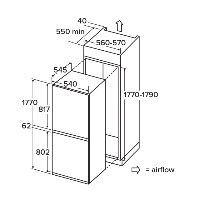 CDA CRI851 Integrated 50/50 Frost Free Fridge Freezer