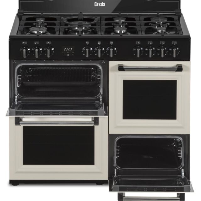 Creda C100RCDFTCRM 100cm Dual Fuel Rangecooker with Double Oven and Gas Hob - Cream