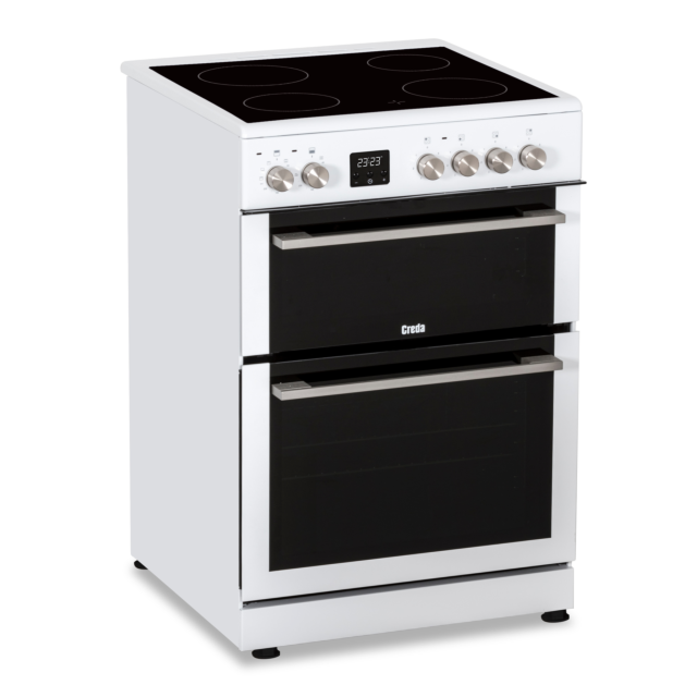 Creda C60CDOW 59.8cm Double Oven Electric Cooker with Vitroceramic Hob - White