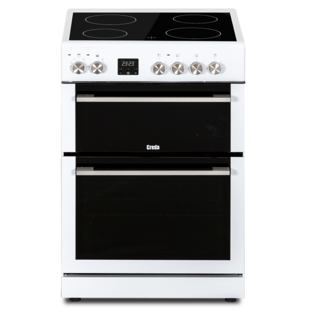 Creda C60CDOW 59.8cm Double Oven Electric Cooker with Vitroceramic Hob - White