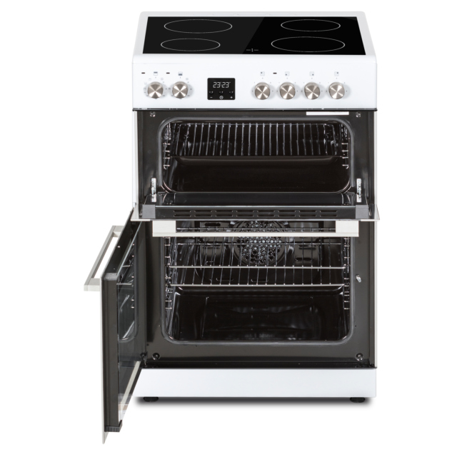 Creda C60CDOW 59.8cm Double Oven Electric Cooker with Vitroceramic Hob - White