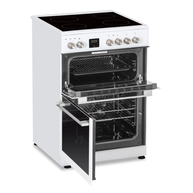 Creda C60CDOW 59.8cm Double Oven Electric Cooker with Vitroceramic Hob - White