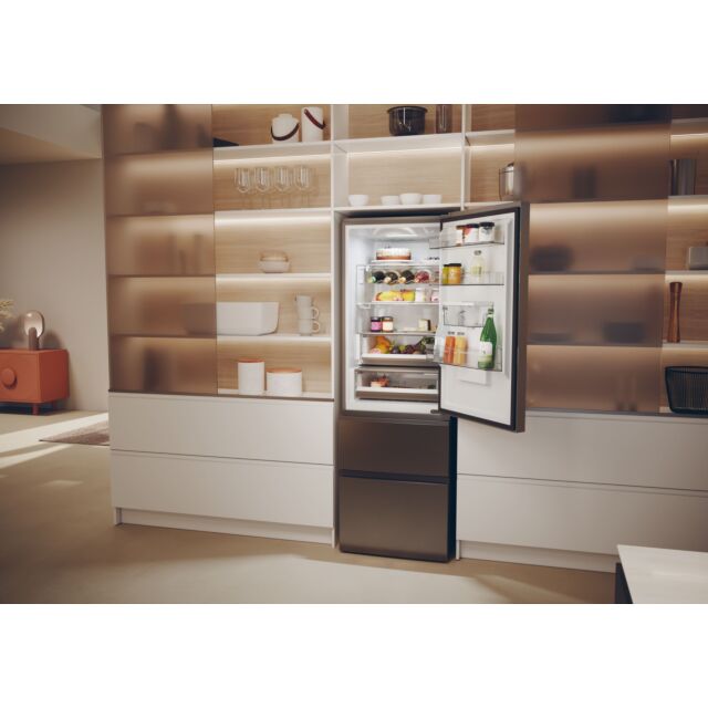 Haier HTW5618EWMP 59.5cm 3D Fridge Freezer - Dark Inox