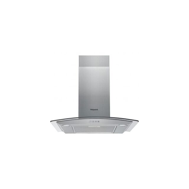 Indesit IHGC 6.5 LM X 60Cm Curved Glass Hood 432 M3/H , Halogen, Aluminium Grease Filter