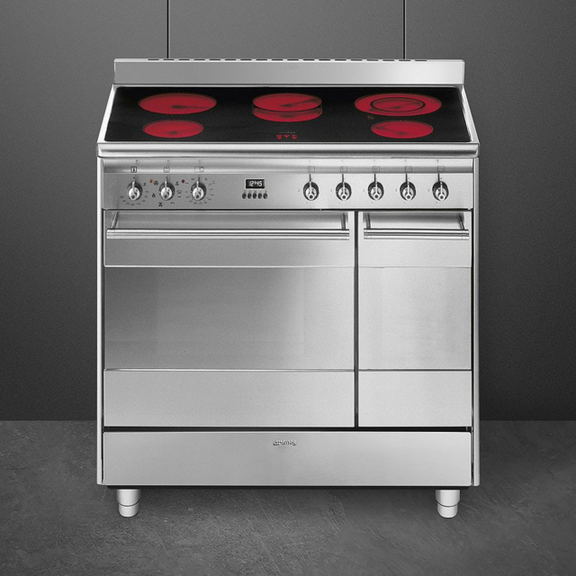 Smeg SUK92CMX9 90cm Electric Rangecooker with Double Oven and Ceramic Hob - Stainless Steel