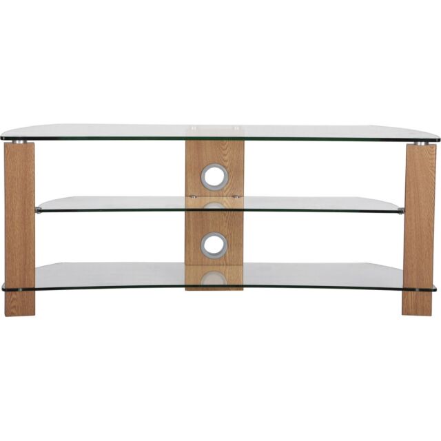 Ttap L630-1200-2O Clear, Glass And Oak 2 Shelf TV Stand