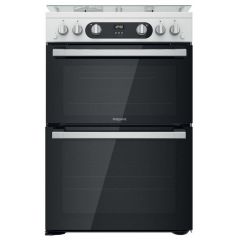Hotpoint HD67G02CCW/UK 60Cm Gas Double Cooker, Wok Burner, 10 Level Flame Control, Digital Display, 